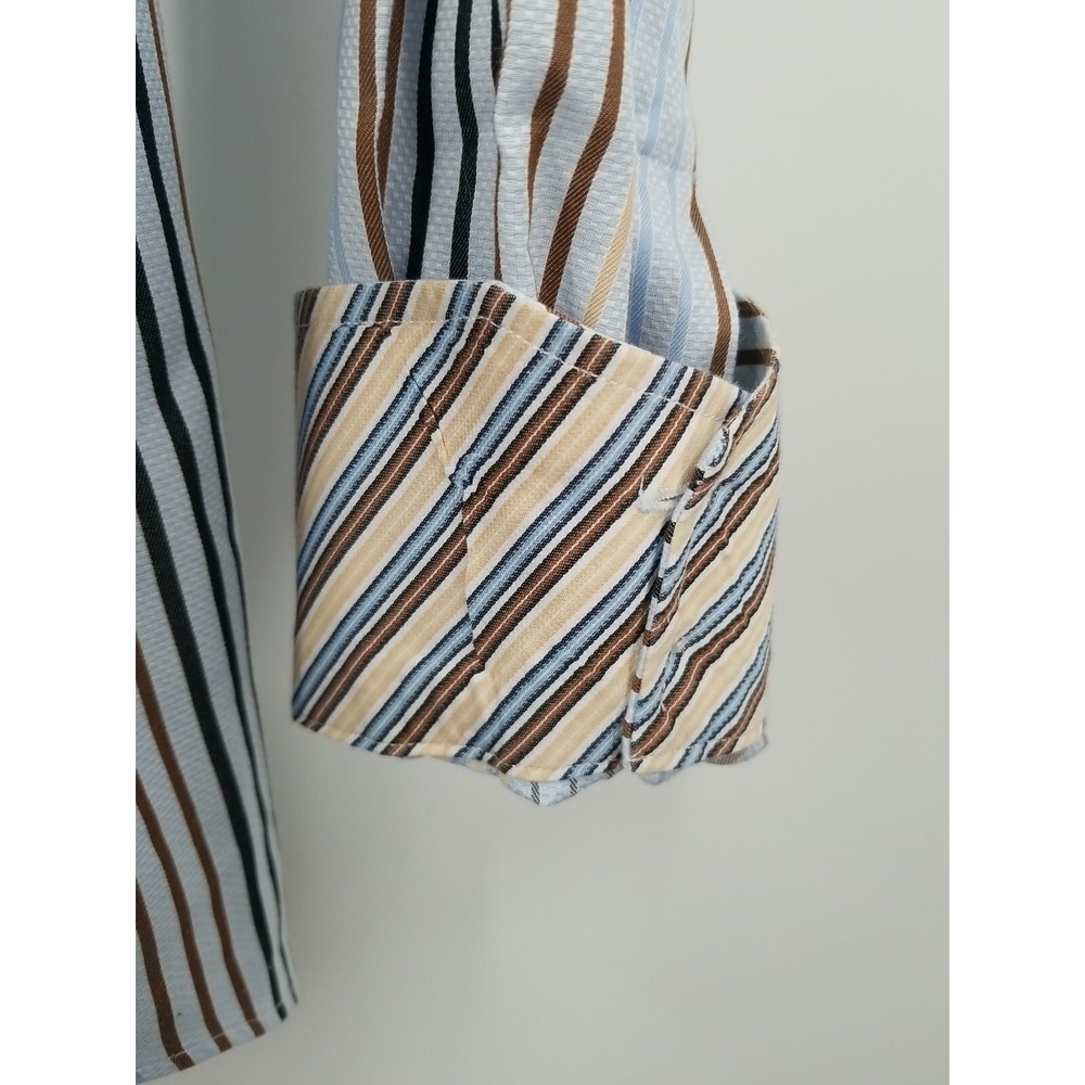 Thomas Dean Flip Cuff Shirt Men's Large Multicolor Striped Long Sleeve Button Up - Picture 4 of 6